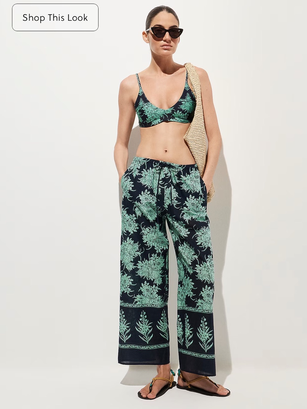 J. Crew Navy Pants with Mint Green Floral Print